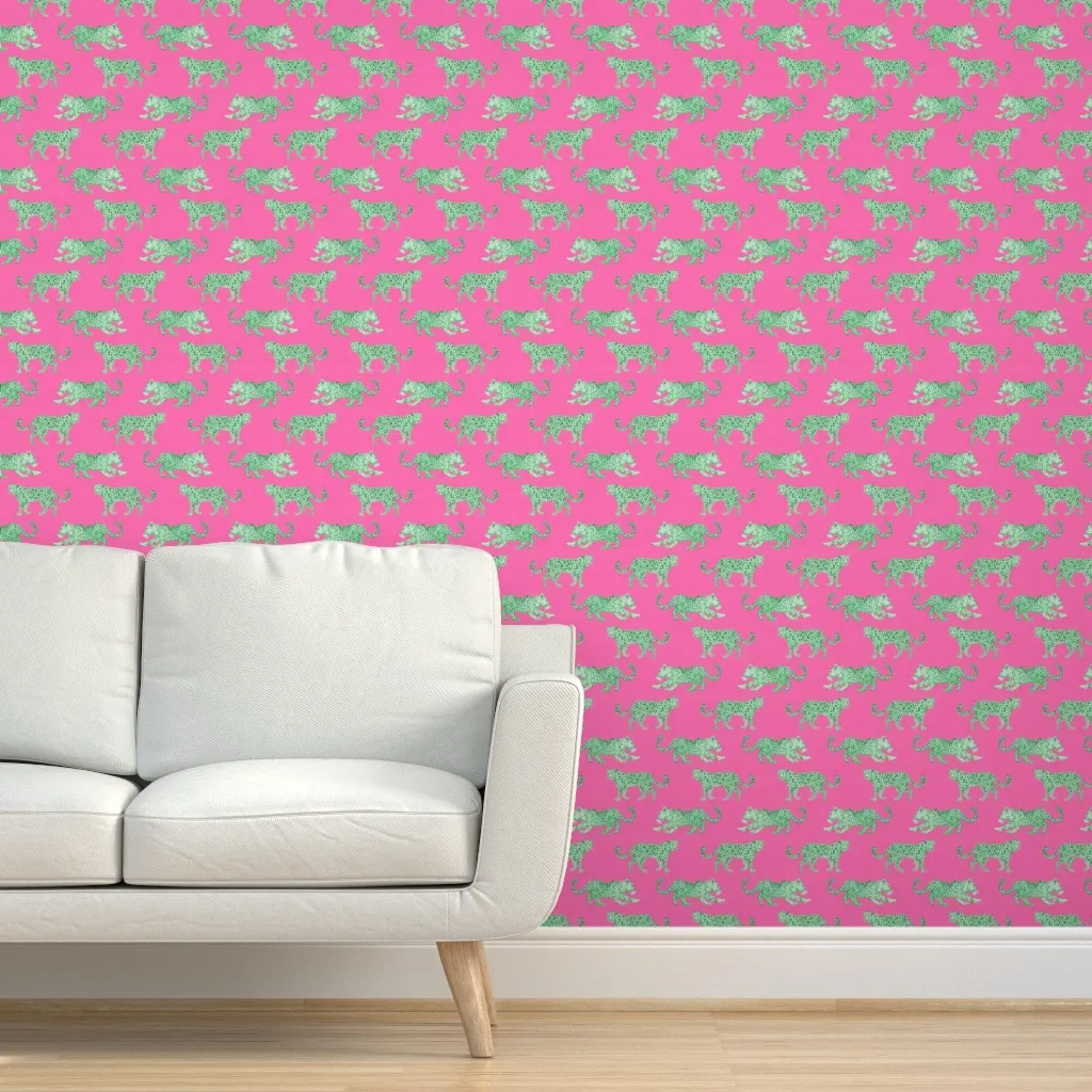 Leopard Parade Peel and Stick Wallpaper - Pink, Green product