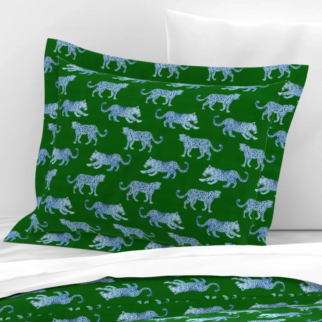 Leopard Parade Standard Flanged Pillow Sham - Blue, Cotton Sateen product