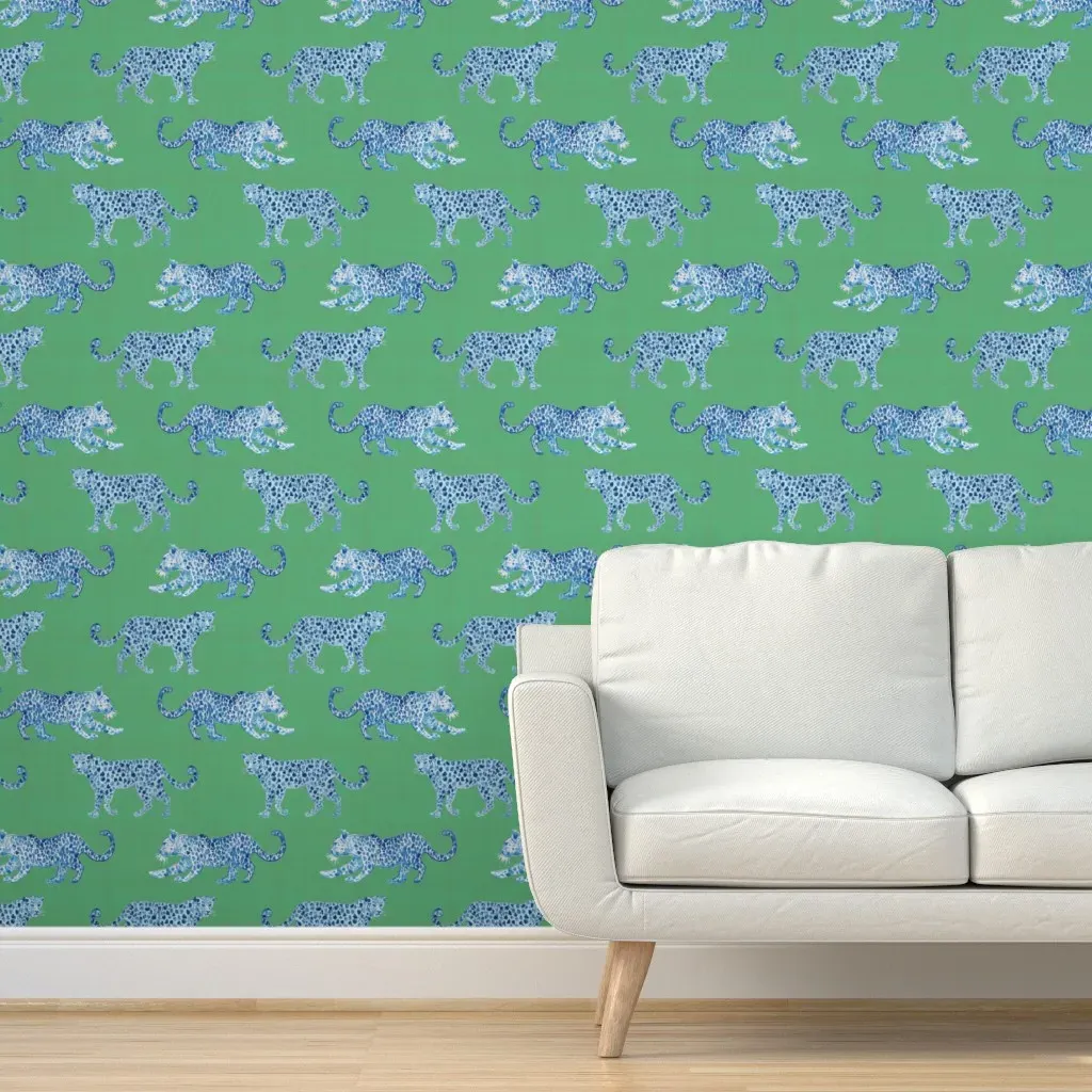 Leopard Paradeblue Peel and Stick Wallpaper - Blue, Celadon product