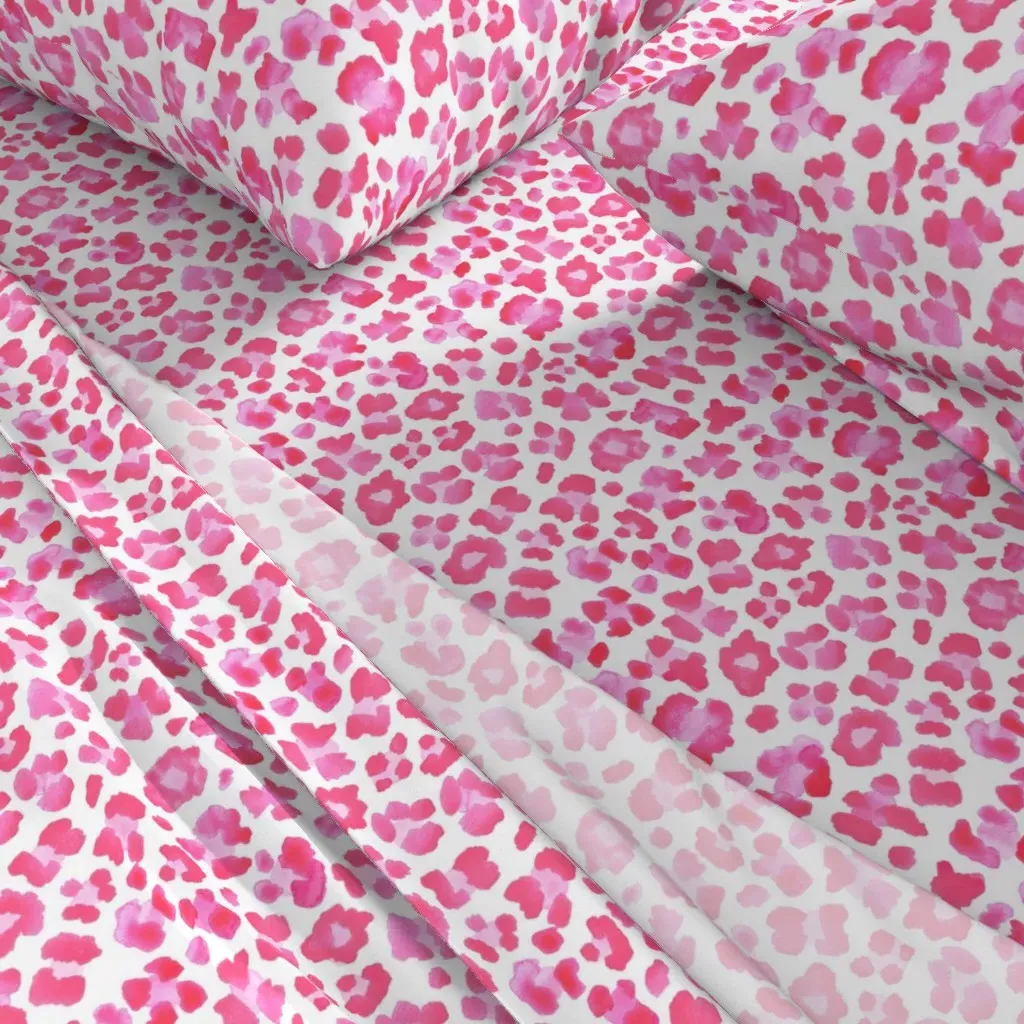 Leopard Print Queen Size Sheet Set - Pink, White alternate view