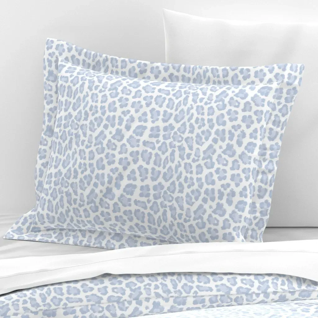 Leopard Print Standard Flanged Cushion Cover - Baby Blue, Cotton Sateen product