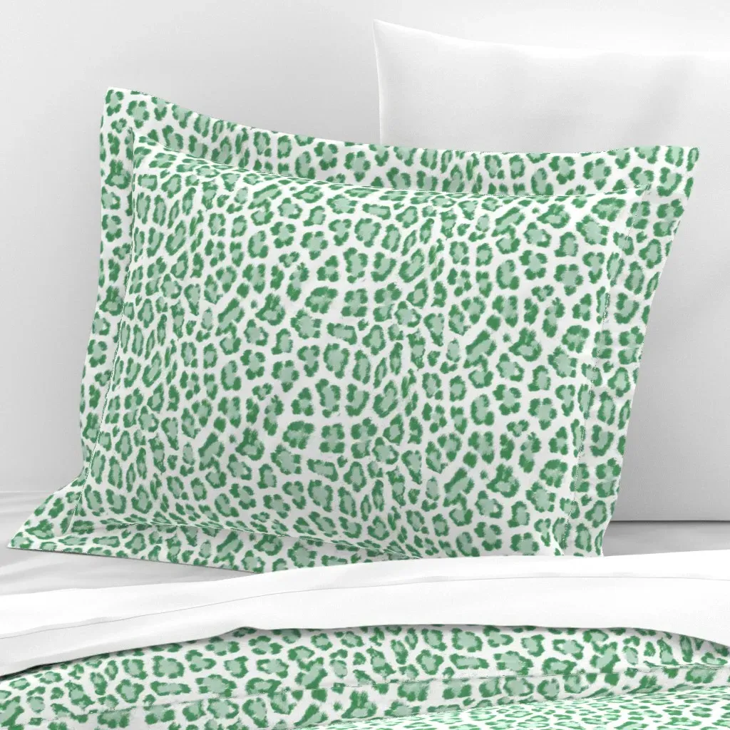 Leopard Print Standard Flanged Cushion Cover - Mint Green, Cotton Sateen product