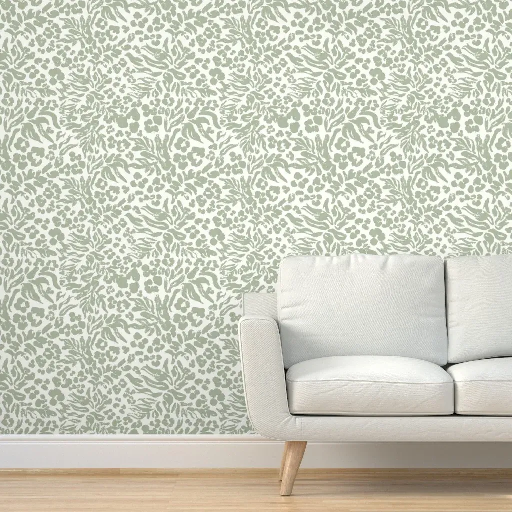 Leopard Spots Boho Tiger Stripes Peel and Stick Wallpaper - Olive Green, White product