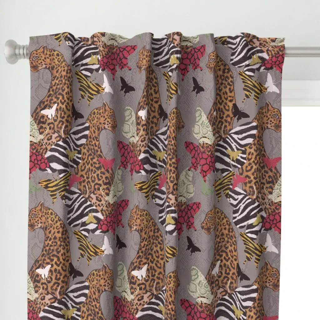 Leopards And Butterflies Curtain Panel - Brown alternate view