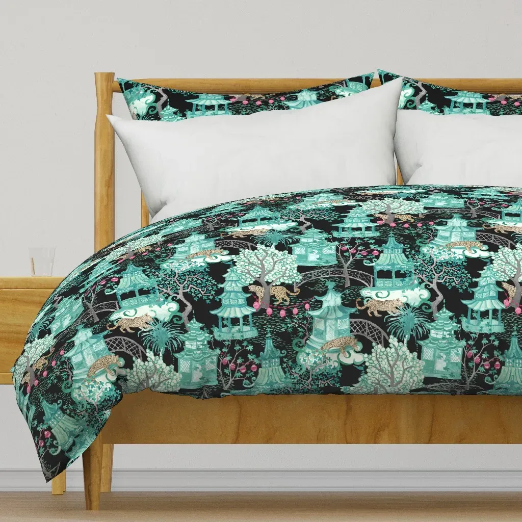 Leopards In Pagoda Duvet Cover - Teal product