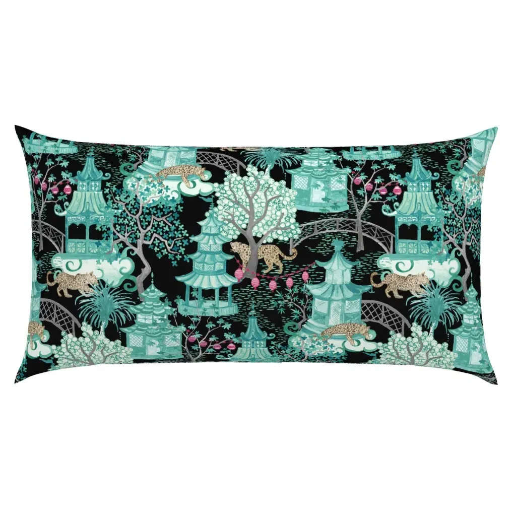 Leopards In Pagoda Forest King Pillow Sham - Teal product