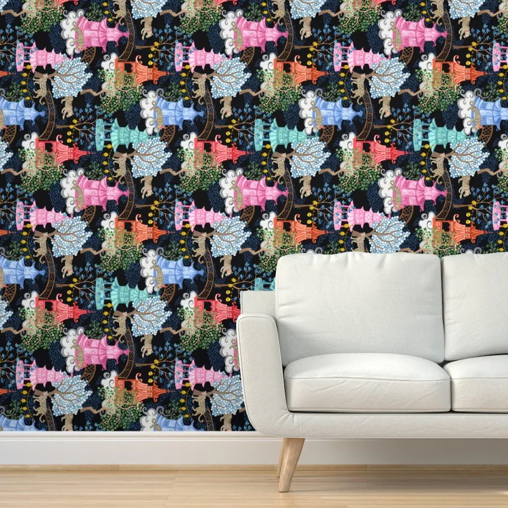 Leopards in Pagoda Forest Peel and Stick Wallpaper - Pink product