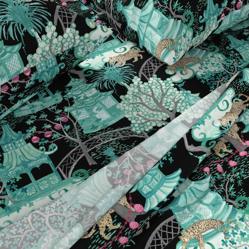 Leopards In Pagoda Forest Queen Sheet Set - Teal alternate view