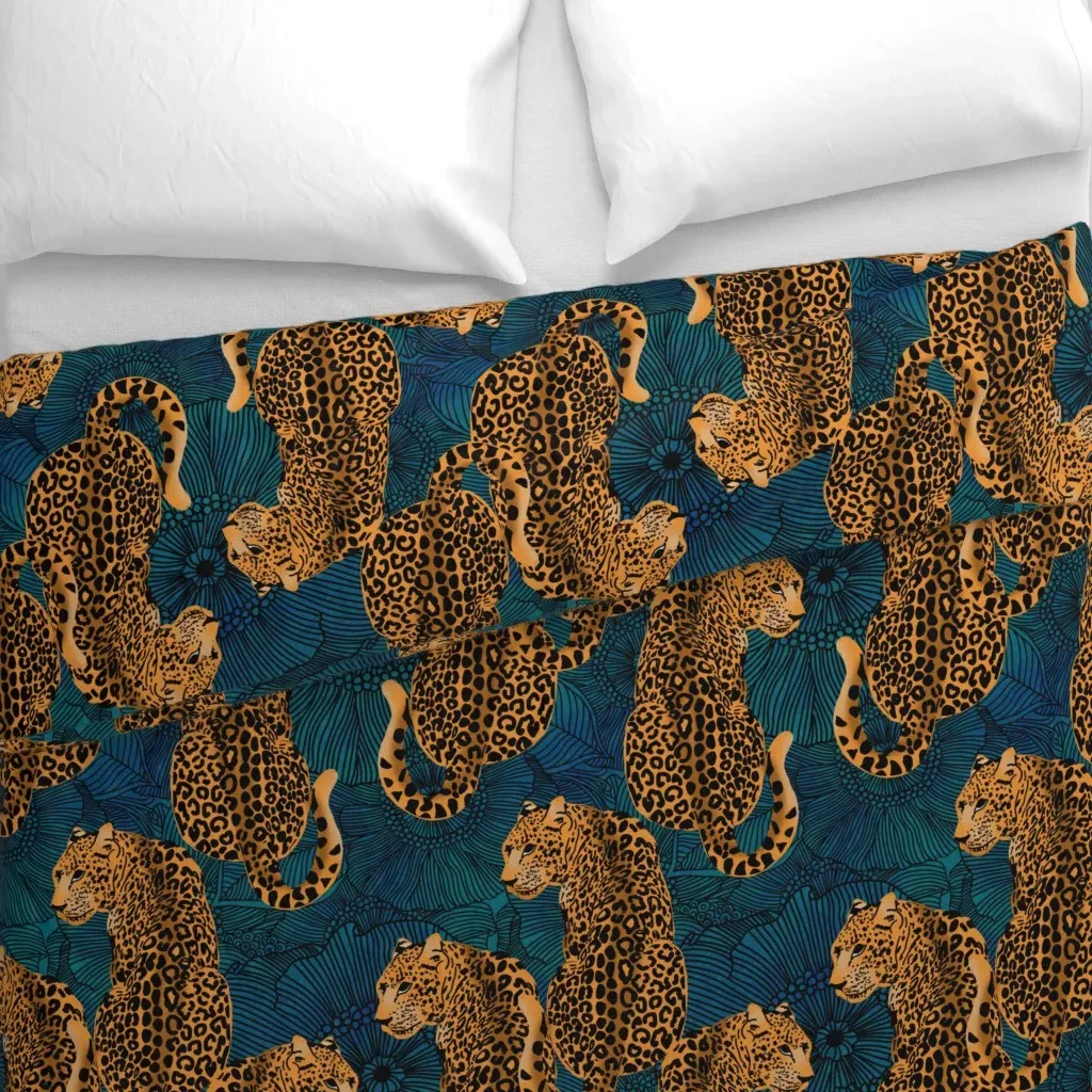 Leopards On Blue Large Duvet Cover - Orange alternate view