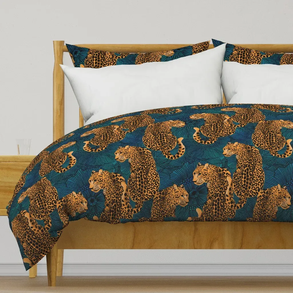 Leopards On Blue Large Duvet Cover - Orange product