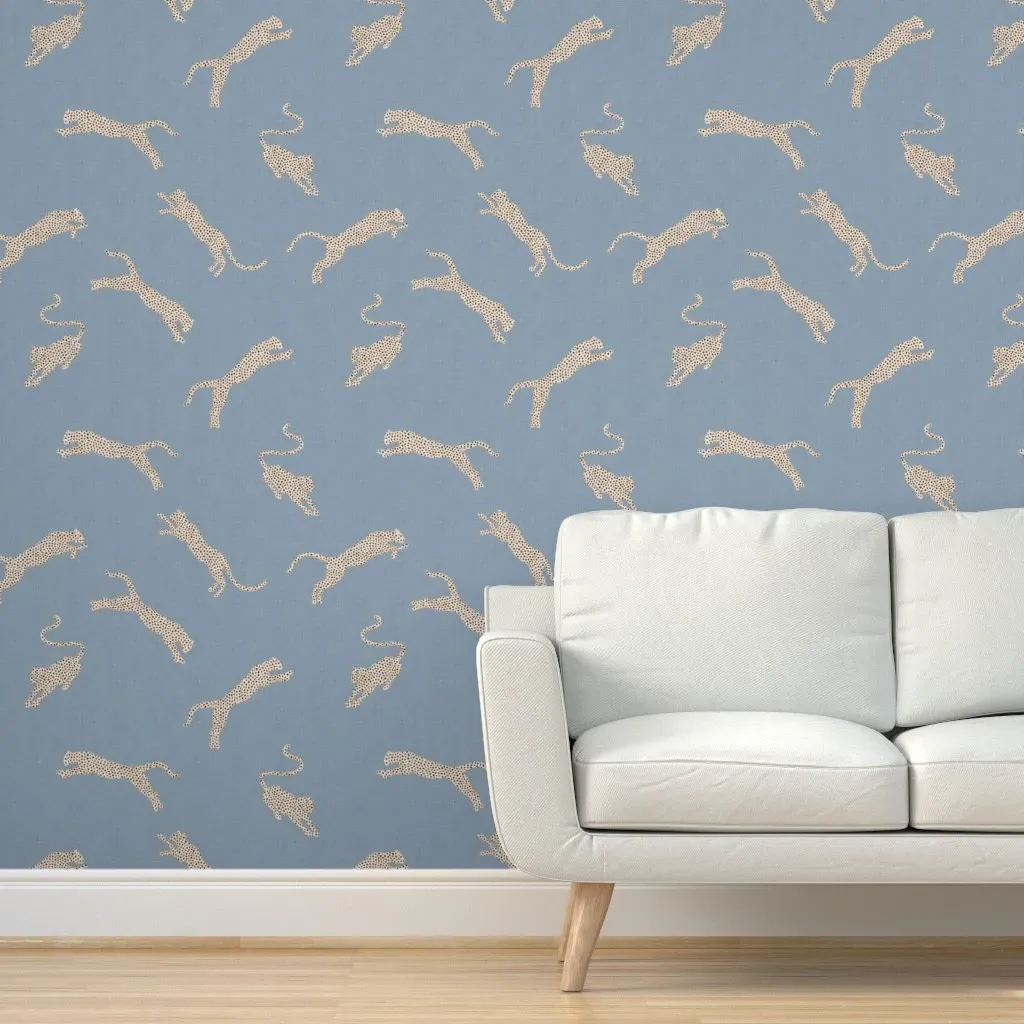 Leopards On Vintage Peel and Stick Wallpaper - Light Blue product