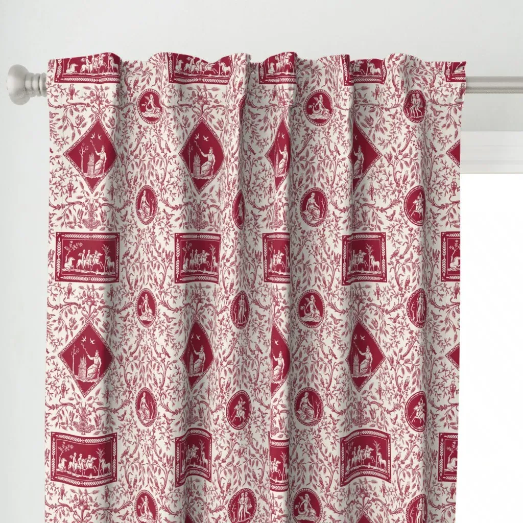Les Oiseaux Toile 1A Curtain Panel - Burgundy alternate view