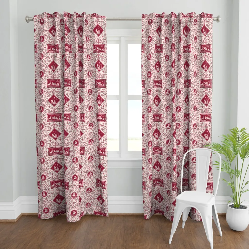 Les Oiseaux Toile 1A Curtain Panel - Burgundy product