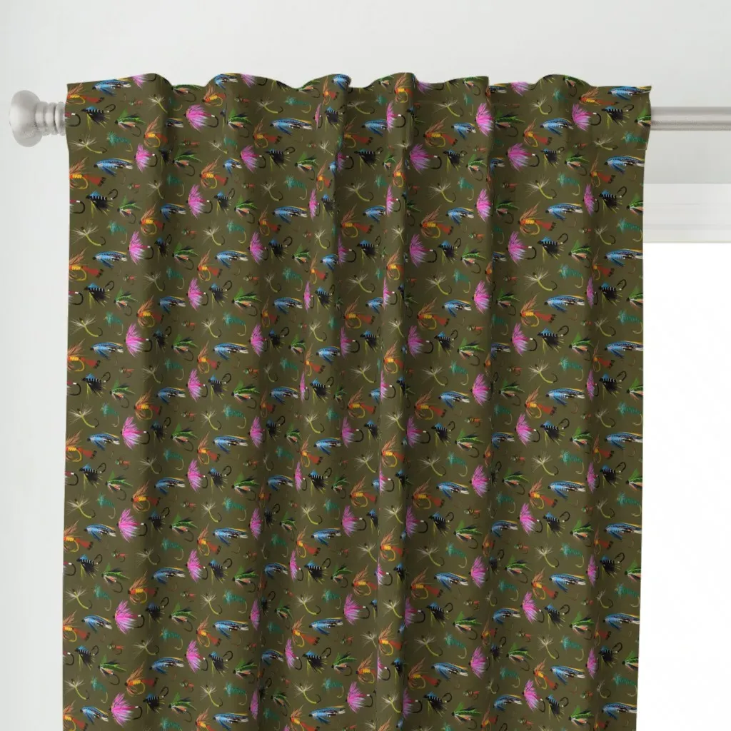 Let Em' Fly Trout Curtain Panel - Olive Green alternate view