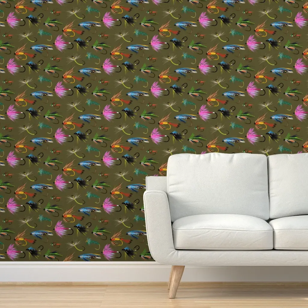 Let Em' Fly Trout Peel and Stick Wallpaper - Olive Green product