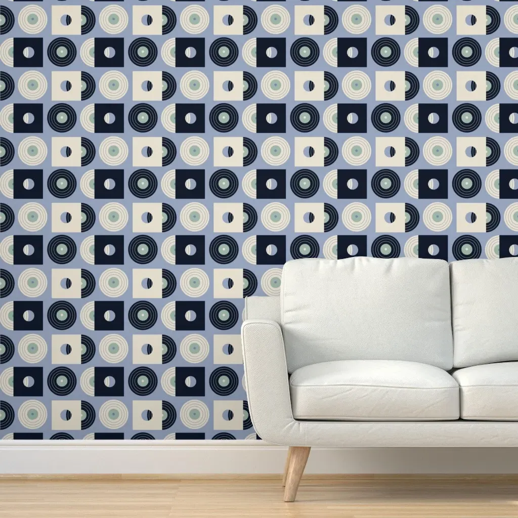 Let The Music Play Vinyl Records Peel and Stick Wallpaper - Dark Teal product