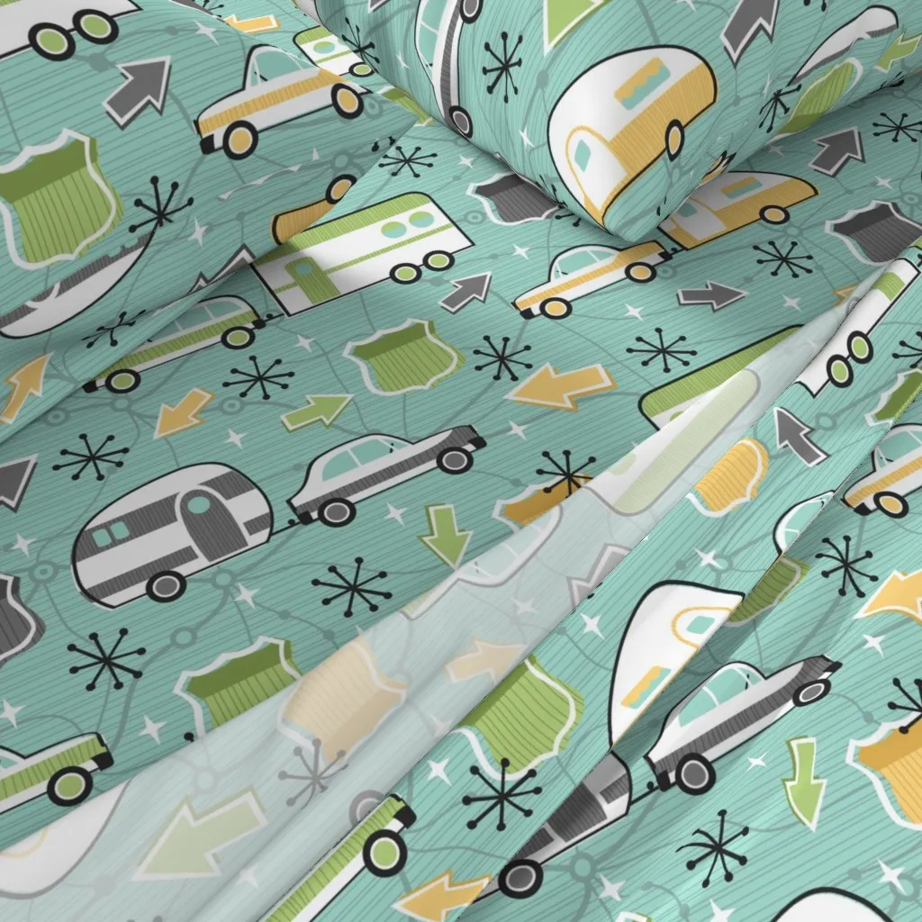 Let's Hit The Road Cal King Sheet Set - Teal alternate view