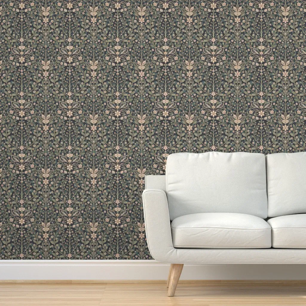 Libby Garden Tapestry Floral Damask Peel and Stick Wallpaper - Navy Cyan Beige product