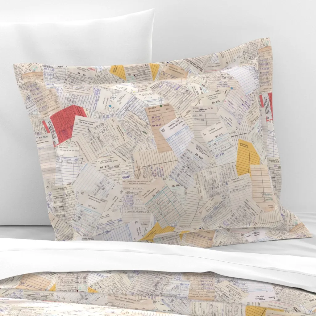 Library Card Scatter Standard Flanged Cushion Cover - Off-White, Cotton Sateen product