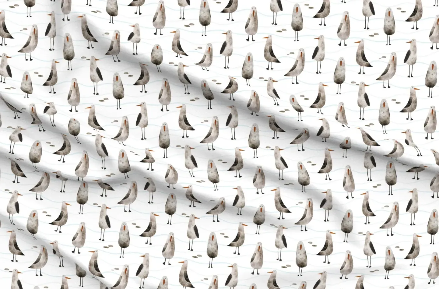 Life At Sea Hand Drawn Watercolor Seagulls Fabric - Gray product