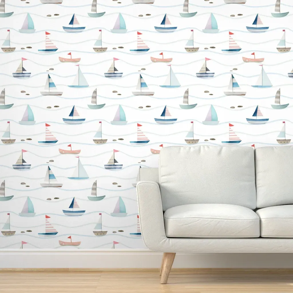 Life At Sea Sail Boats Peel and Stick Wallpaper - Light Blue product