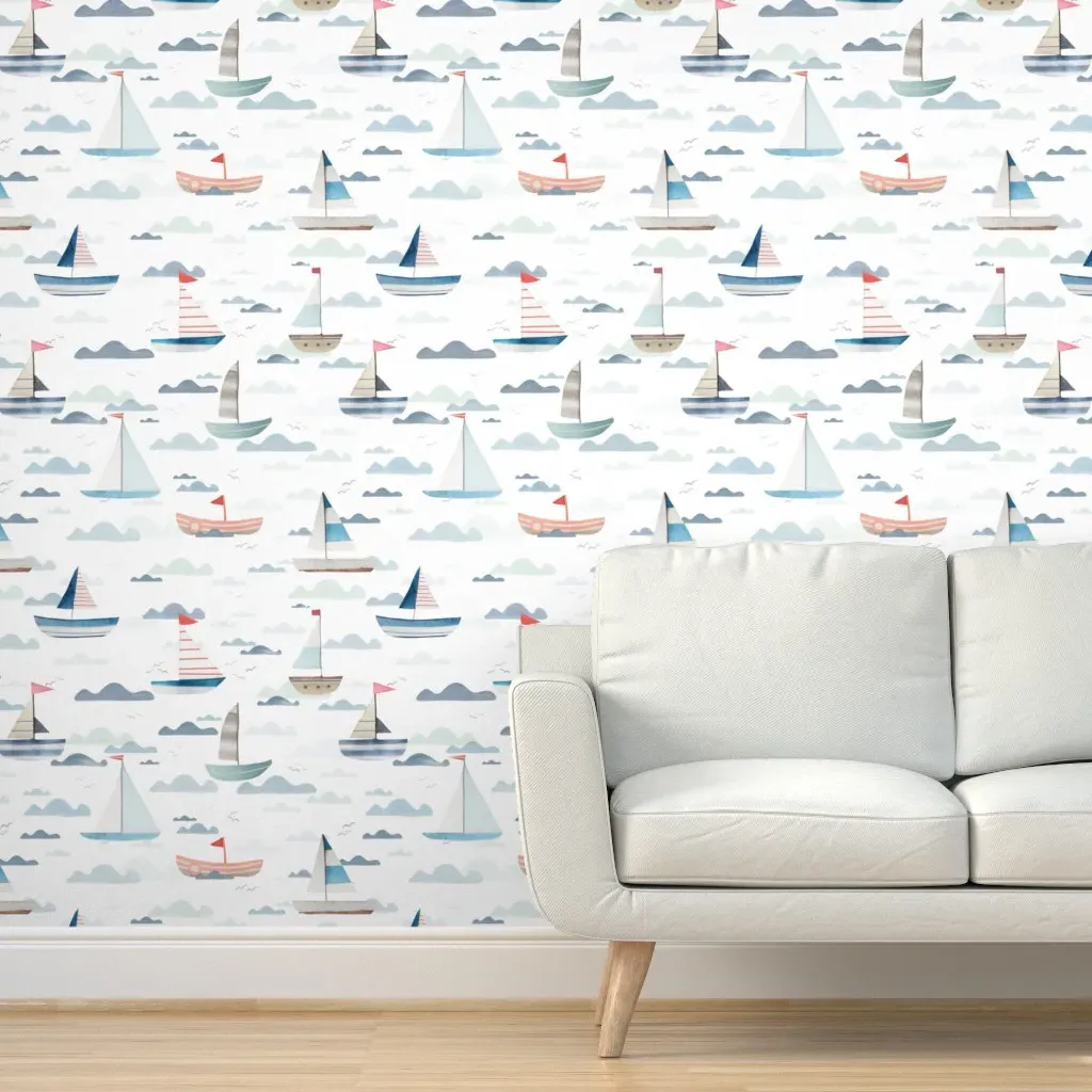 Life At Sea Sailboats Peel and Stick Wallpaper - Light Blue product