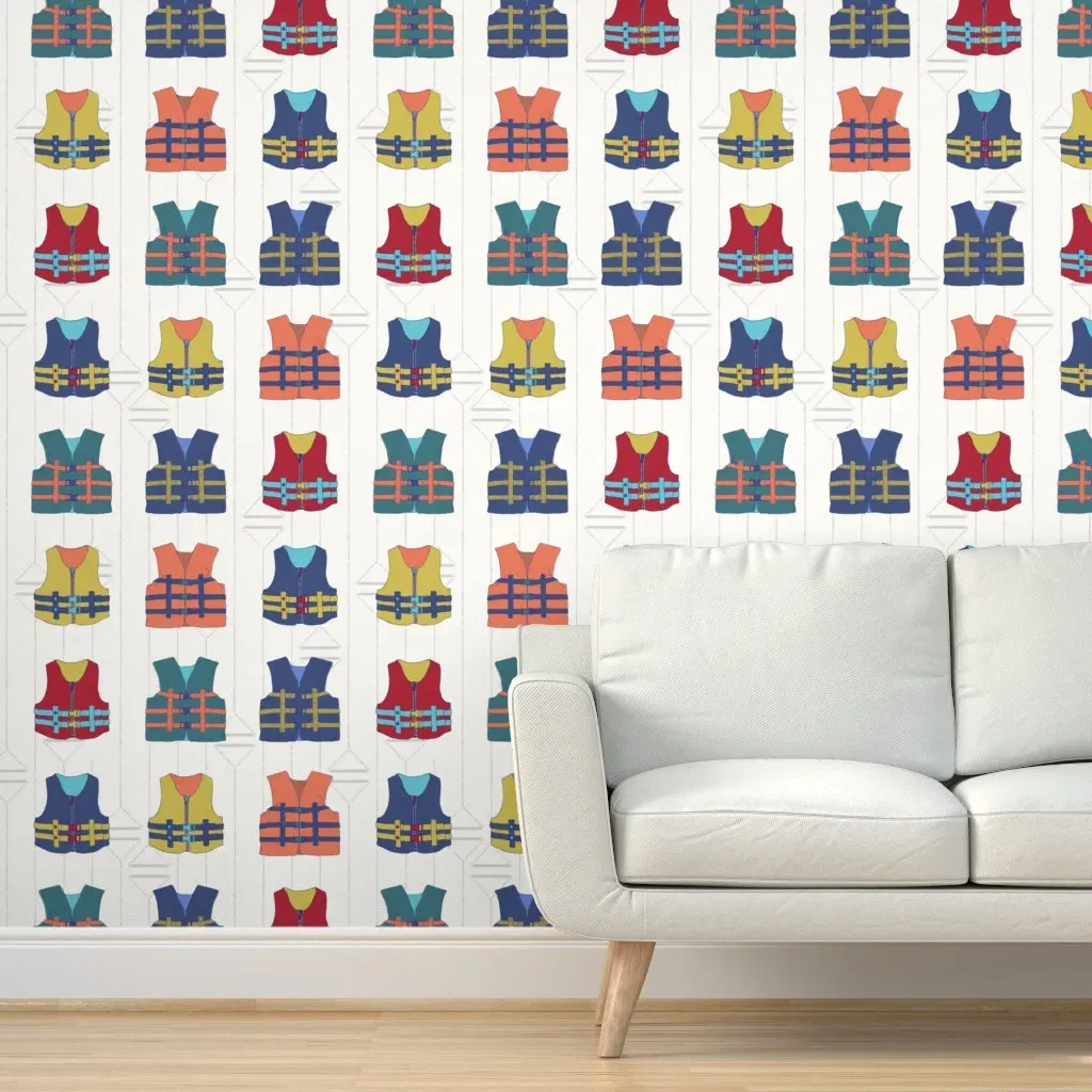 Life Jackets Peel and Stick Wallpaper - Navy Blue product