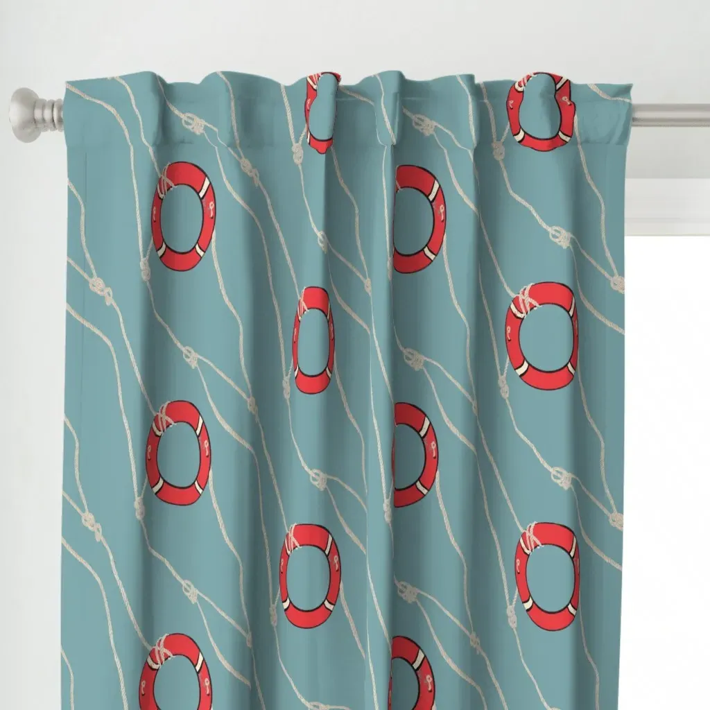 Life Preserver And Rope Curtain Panel - Red alternate view