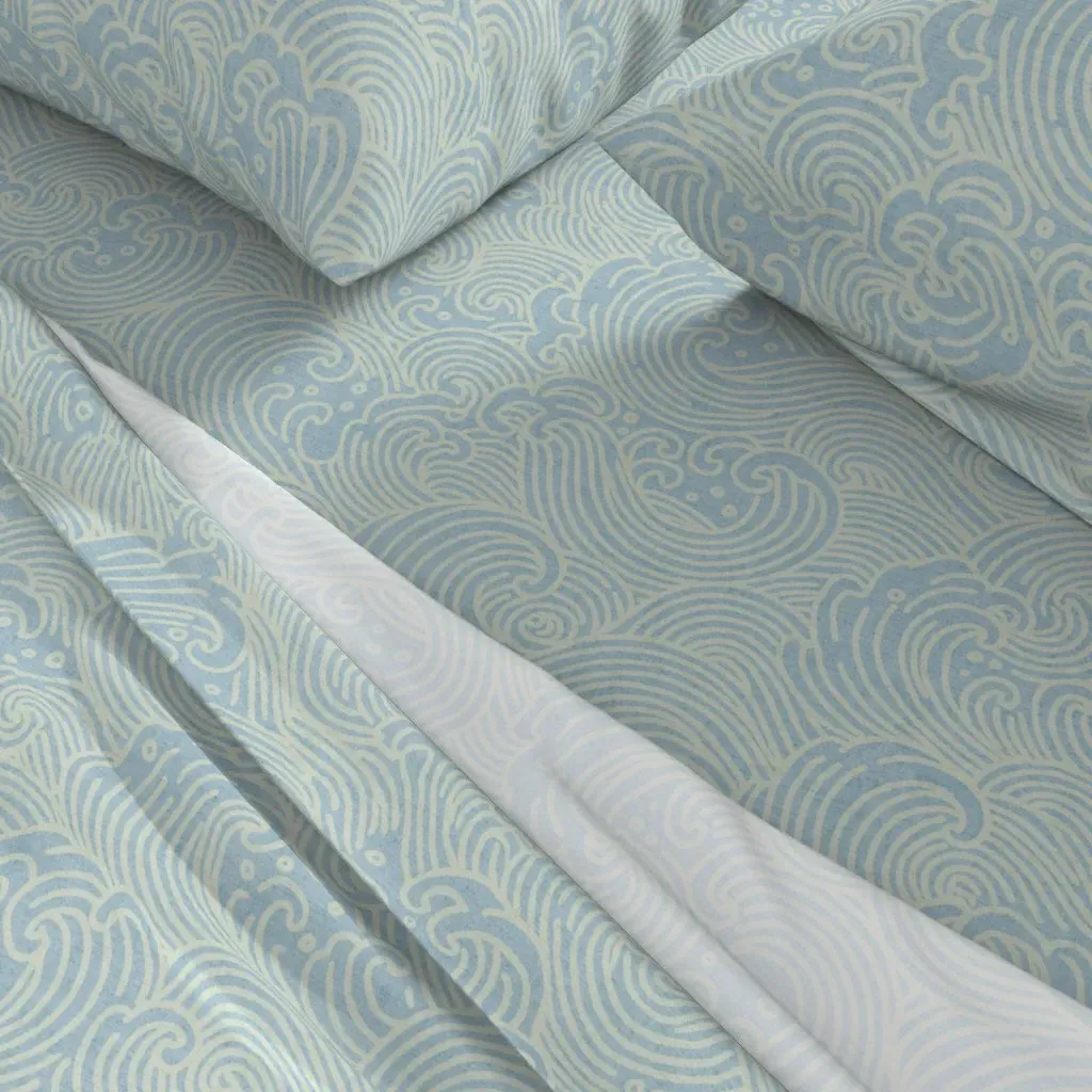Light Blue Ocean Waves Queen Sheet Set - Blue alternate view