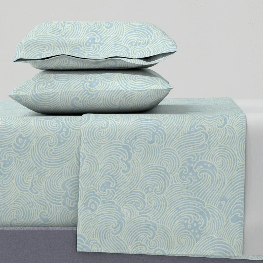 Light Blue Ocean Waves Queen Sheet Set - Blue product