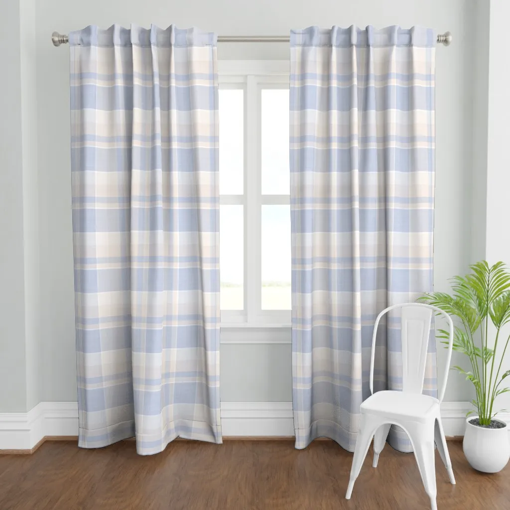 Light Blue Plaid Curtain Panel - Blue product