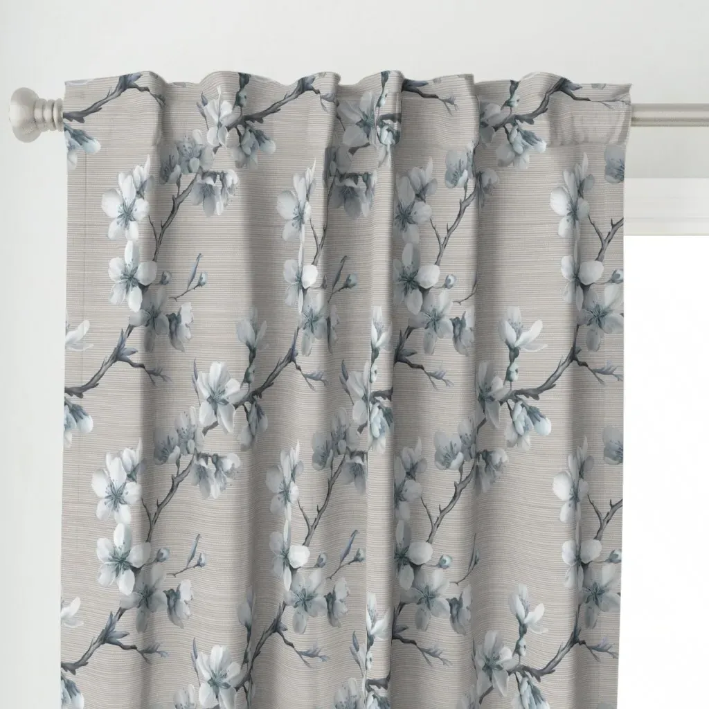 Light Blue White Blossoms Curtain Panel - White alternate view