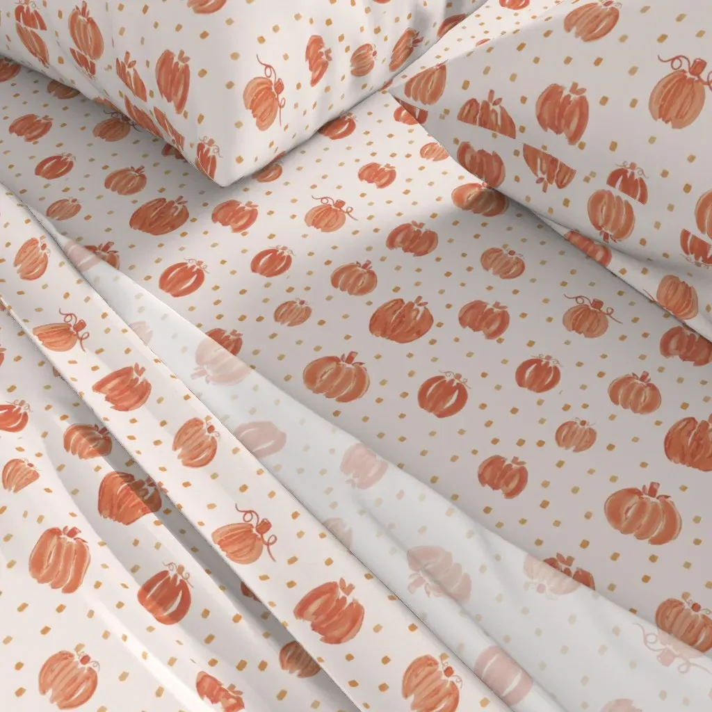 Light Orange Pumpkins Twin Sheet Set - Burnt Orange alternate view