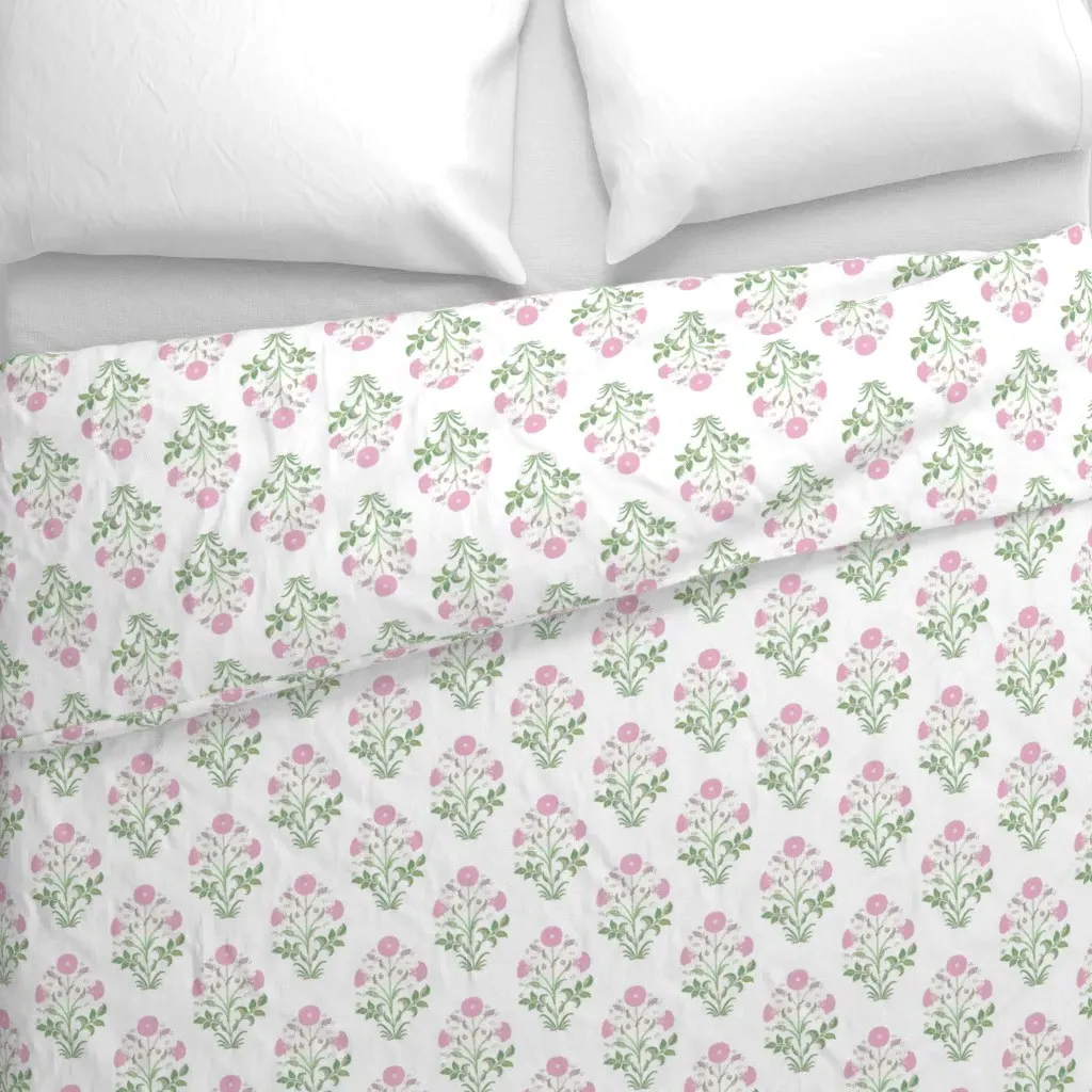 Light Pink and Green Indian Duvet Cover - Pink alternate view