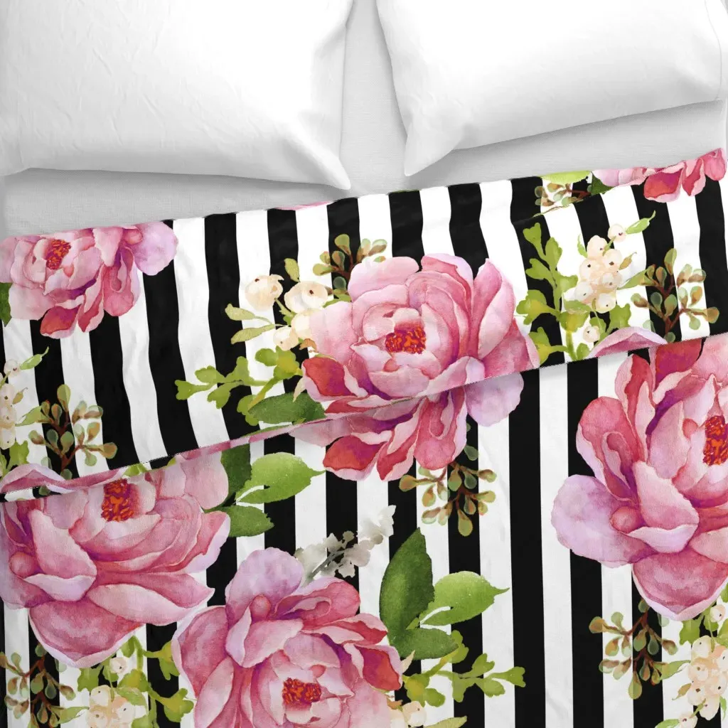 Light Pink Sunrise Duvet Cover - Pink, Black alternate view