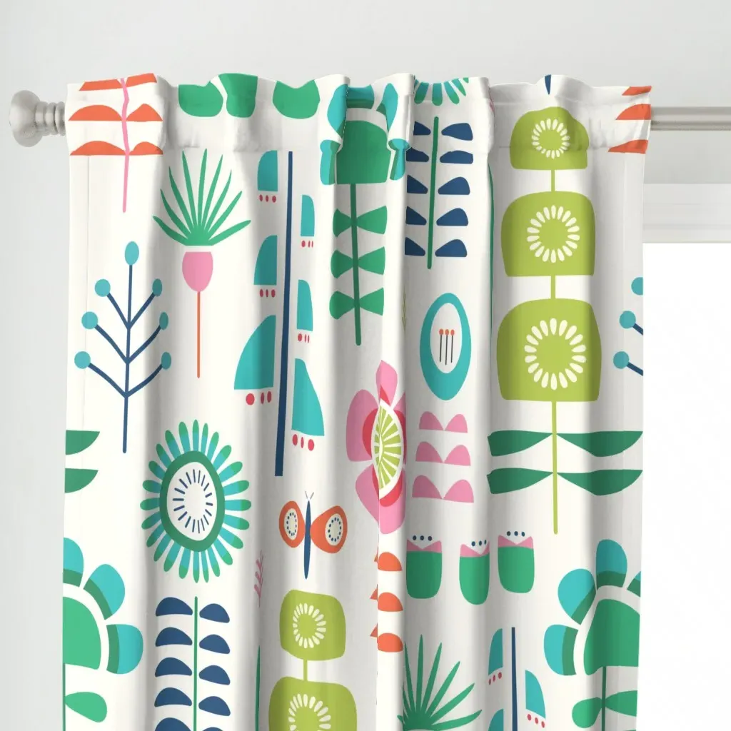 Light Retro Scandi Curtain Panel - Teal alternate view
