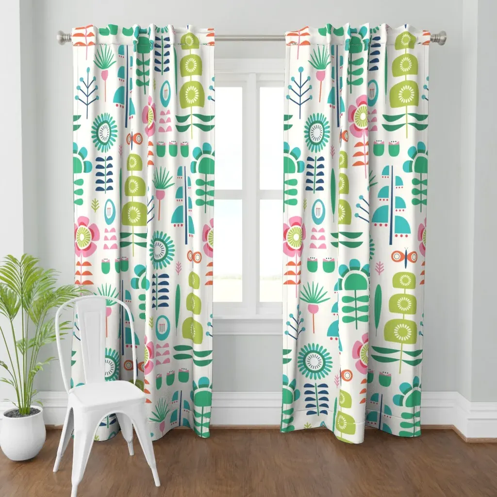 Light Retro Scandi Curtain Panel - Teal product