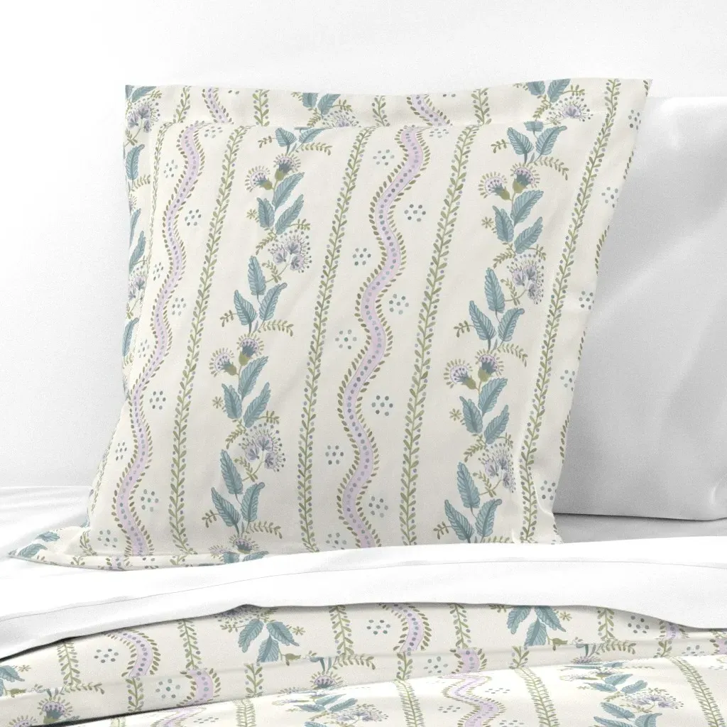Lilac Sage and Blue on Cream Euro Pillow Sham - Light Pink product