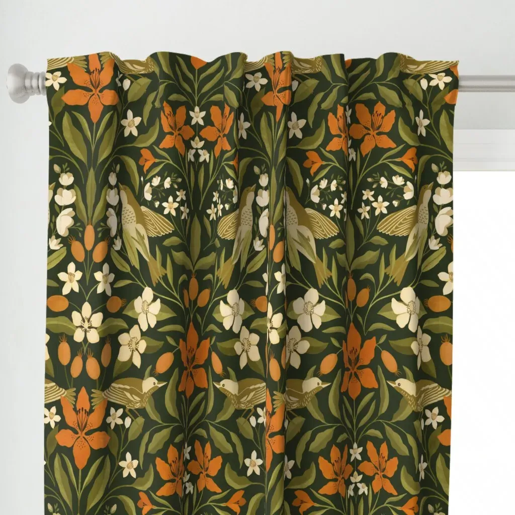Lilies And Warblers Curtain Panel - Orange alternate view