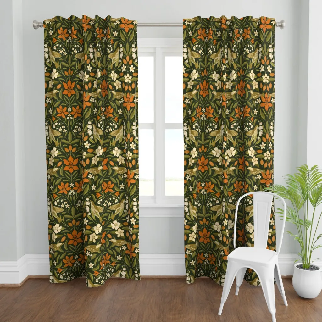 Lilies And Warblers Curtain Panel - Orange product