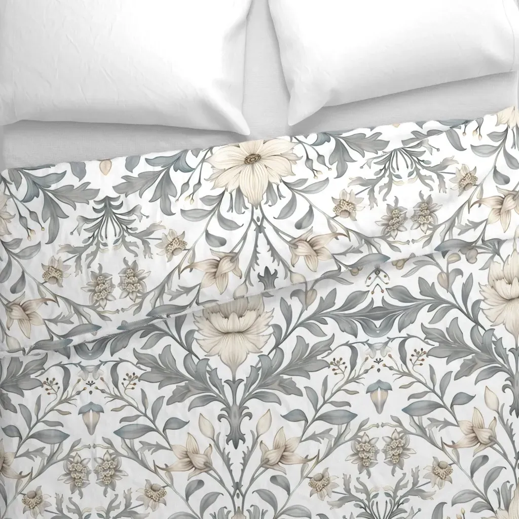 Lilies & Snowdrops Damask Duvet Cover - Beige alternate view