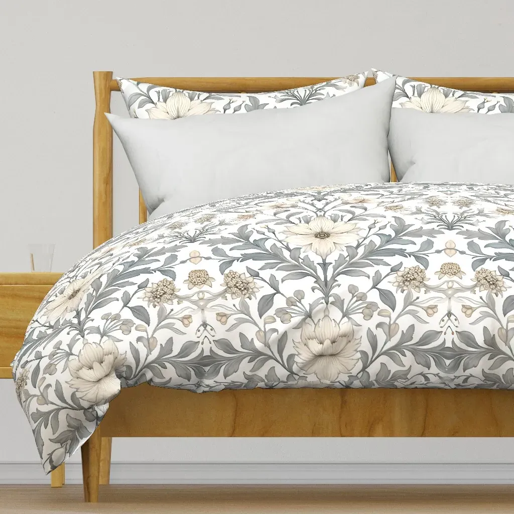 Lilies & Snowdrops Damask Duvet Cover - Beige product