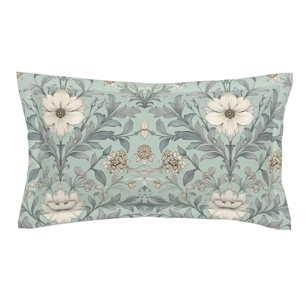Lilies & Snowdrops Damask William Morris King Pillow Sham - Off-White product