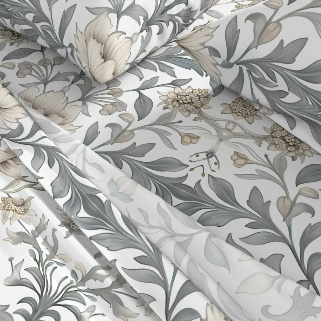 Lilies & Snowdrops Damask William Morris Queen Sheet Set - Beige alternate view