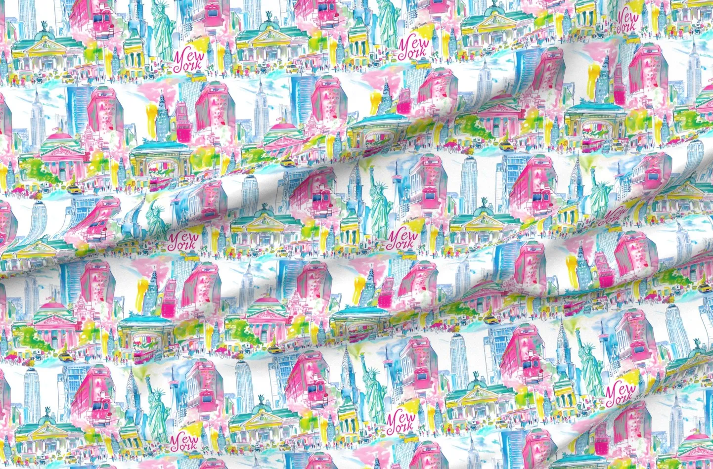 Lilly Loves New York Watercolor Wallpaper Yardage - Pink product
