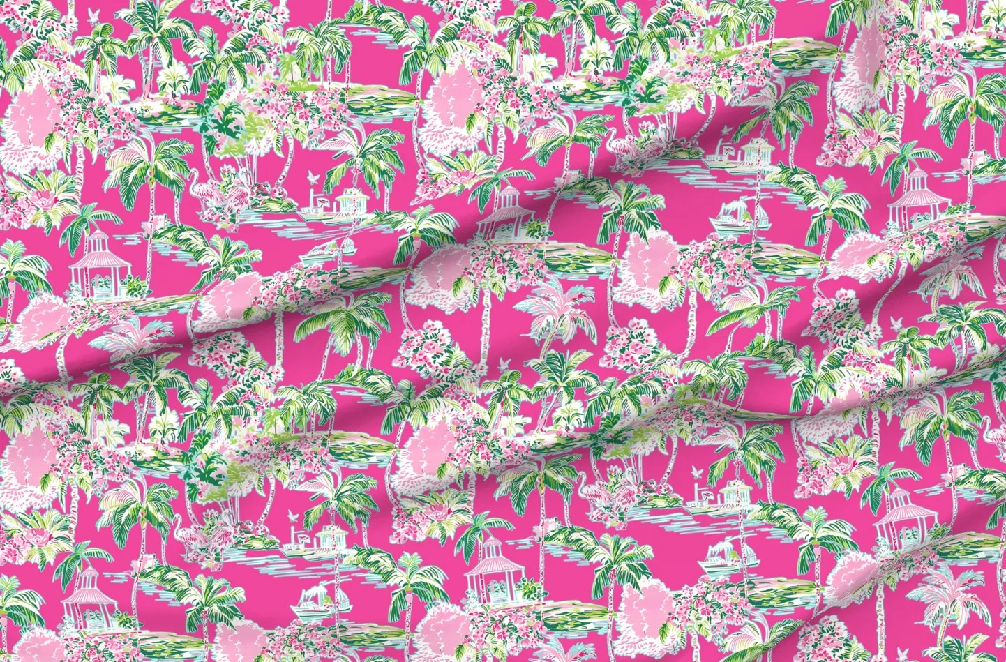 Lilly S Palm Harbor Toile Fabric Wallpaper - Raspberry Pink product