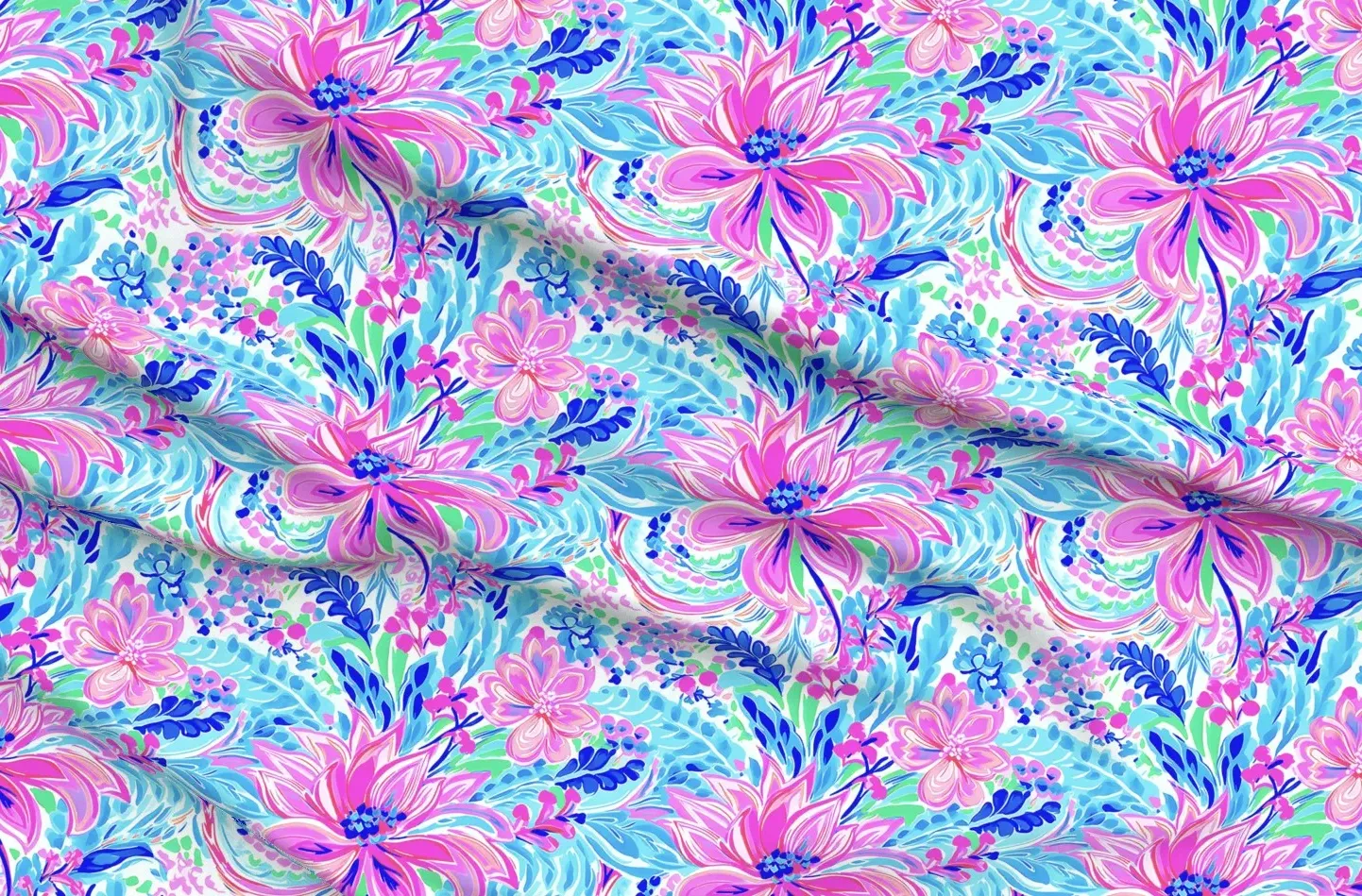 Lilly's Bouquet Sport Pique Printed Fabric - Blue/Lilac on White product