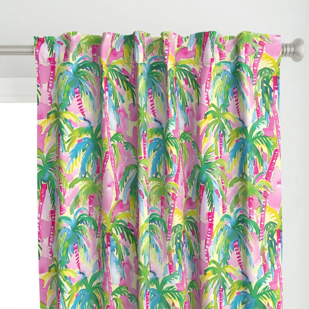 Lilly's Pink Palms Curtain Panel - Pink alternate view