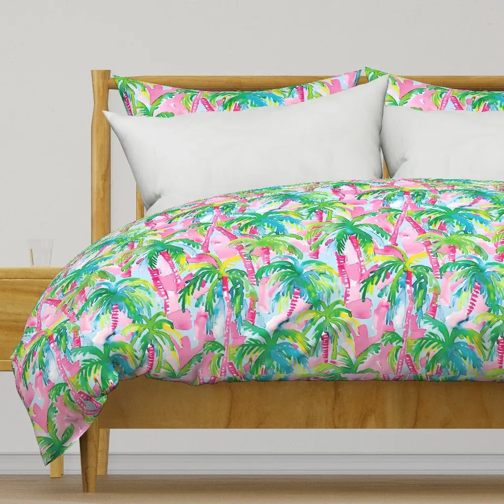 Lilly's Pink Palms on Blue Duvet Cover - Pink product