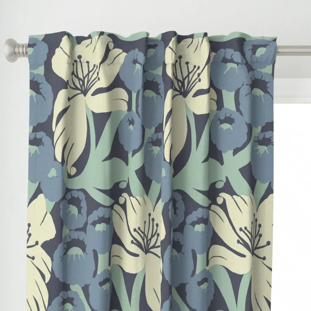 Lily Large Scale Art Curtain Panel - Navy Blue alternate view